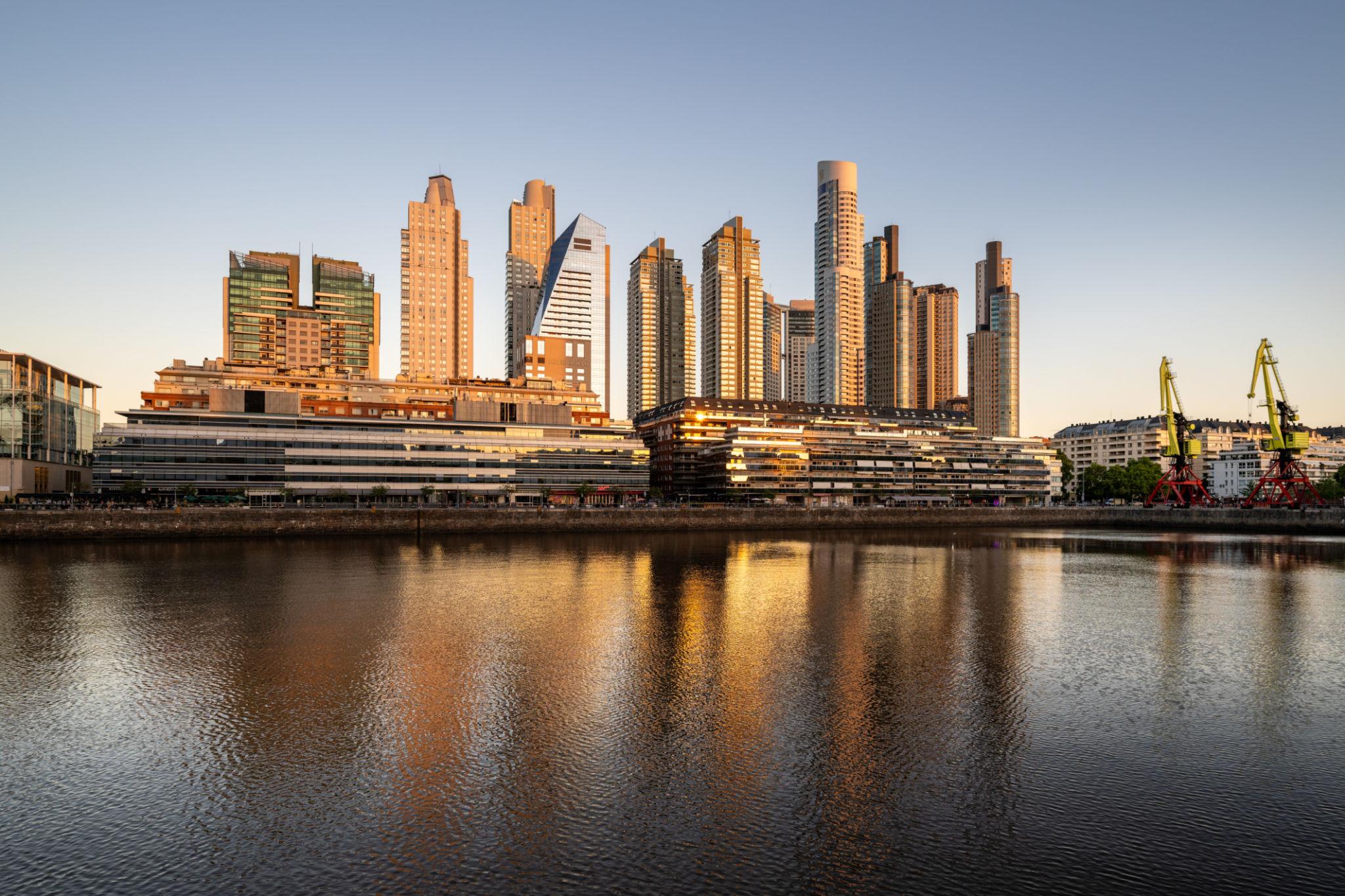 View of the Puerto Madero skyline at sunset - Argentina eSim