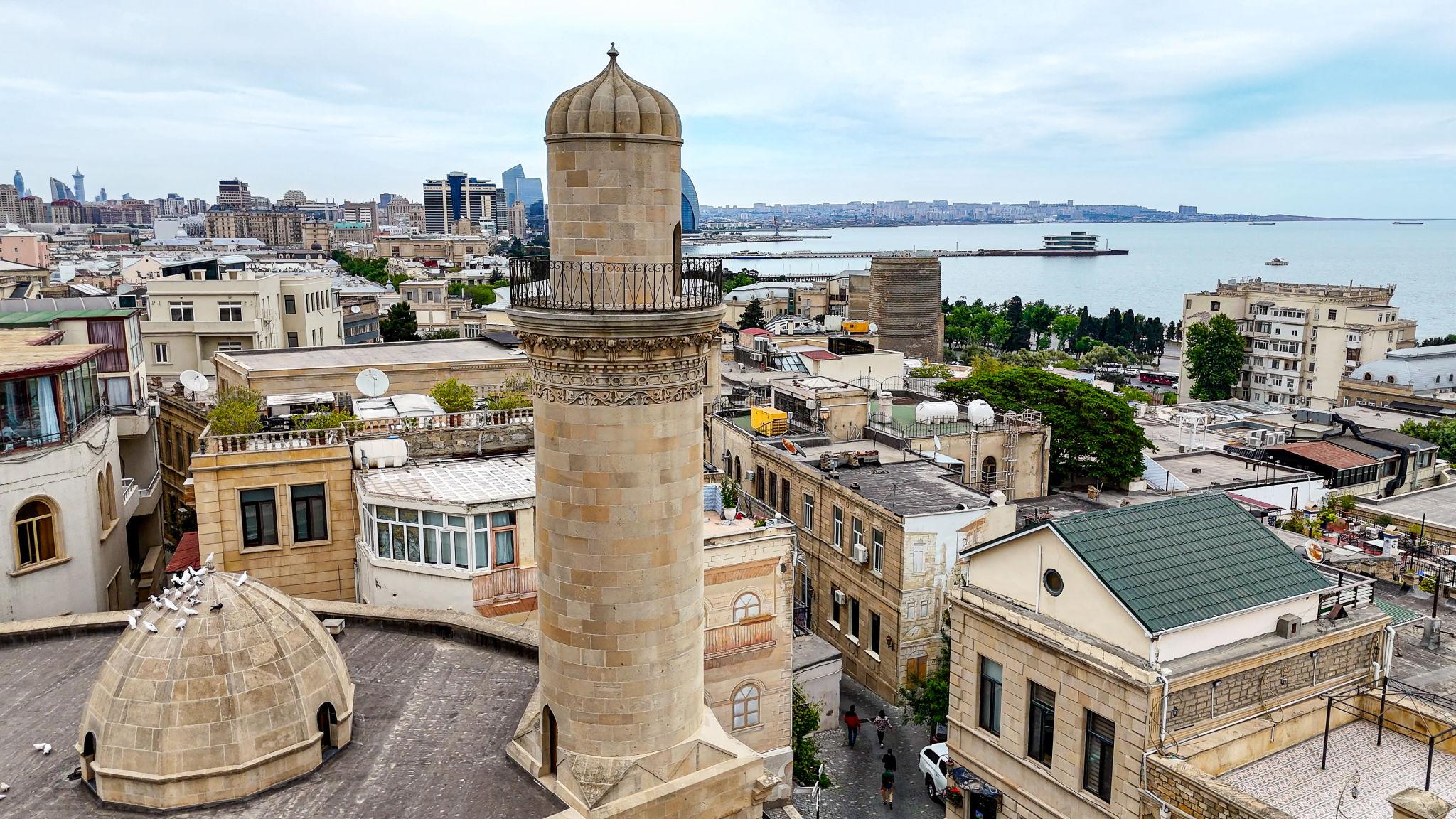 View of the Old city and modern city, Baku Maiden Tower - Azerbaijan eSim