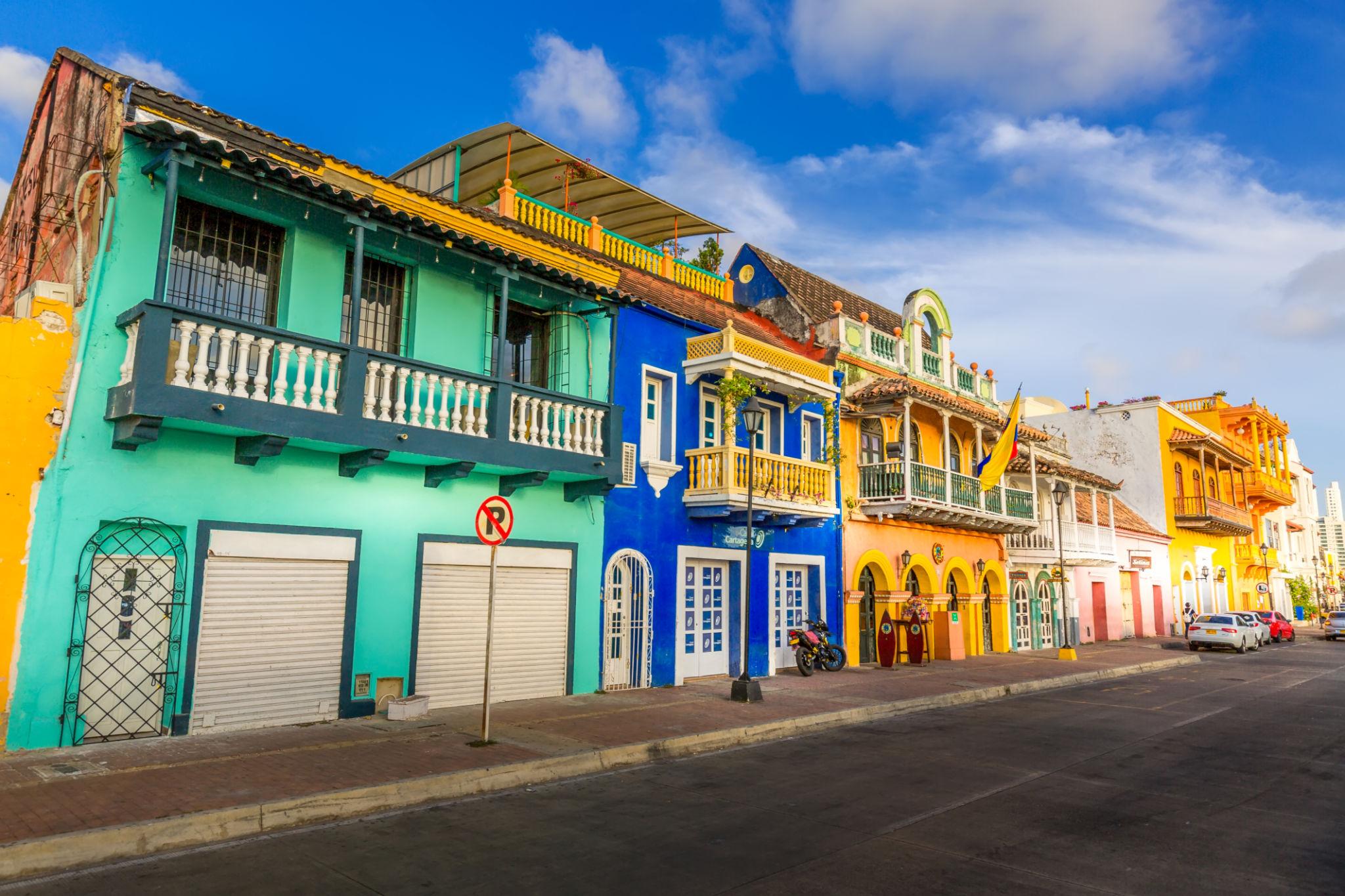 View of the Scenic colorful streets of Cartagena in historic Getsemani district near Walled City Ciudad Amurallada - Colombia eSim