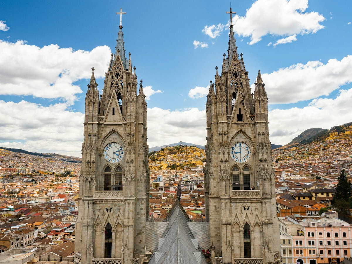 Gothic basilica towers overlooking Quito's historic old town - Ecuador eSIM