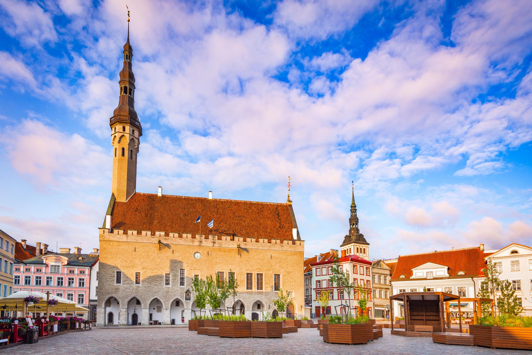 View of the Tallinn, Estonia. Iconic Raekoja Plats and the Old Town Hall - Estonia eSim