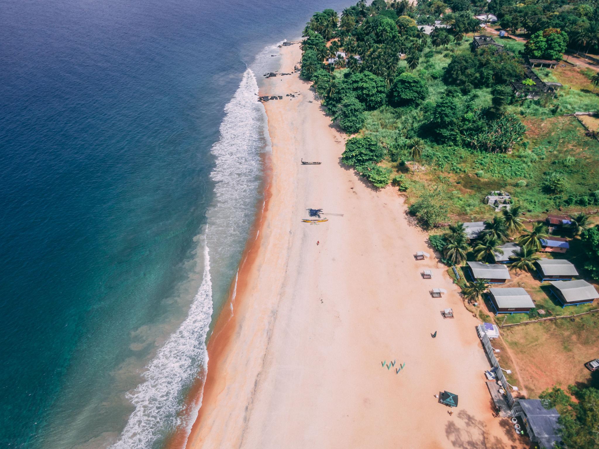 View of the Aerial Landscape view of the seaside in Robertsport, Liberia, West Africa - Liberia eSim
