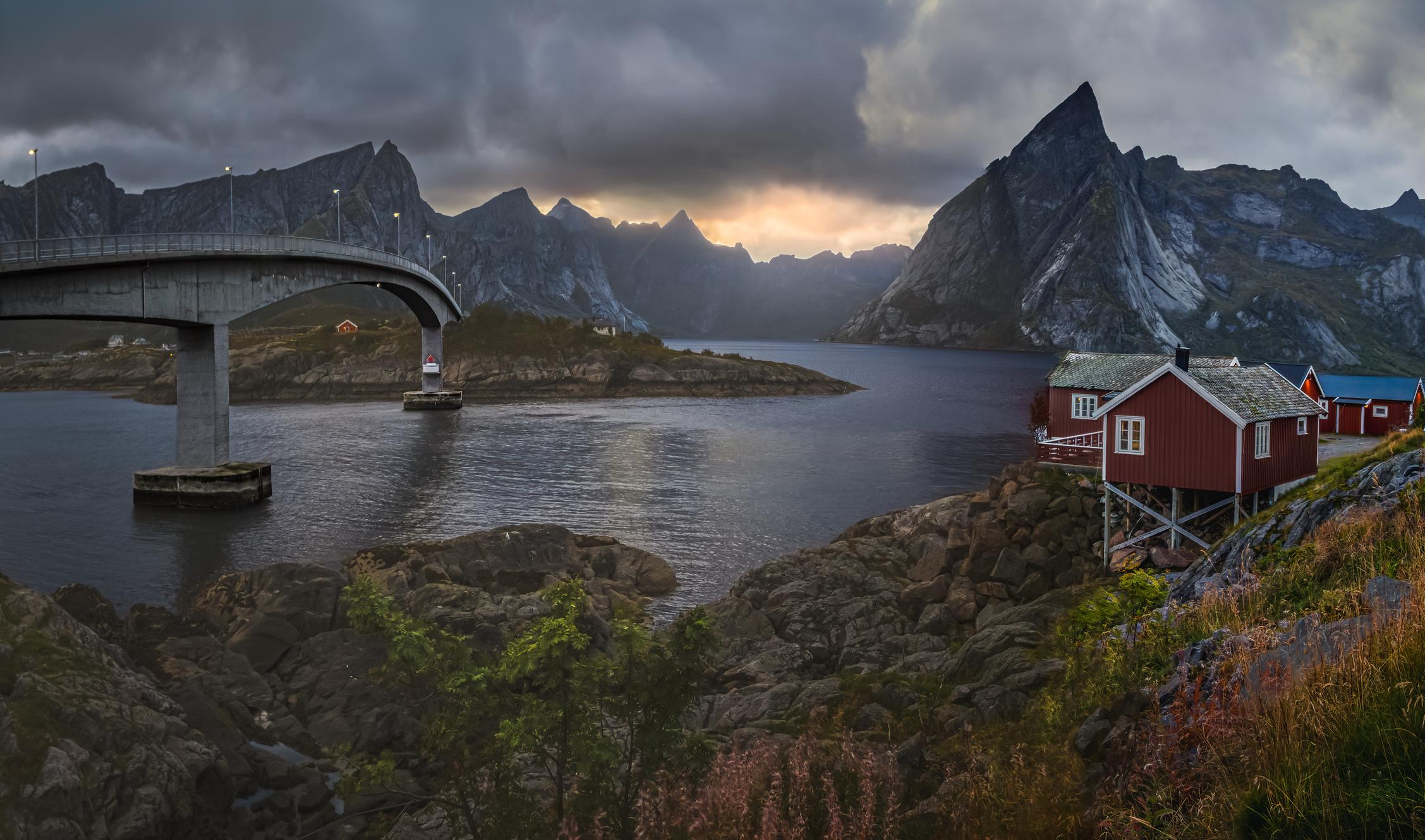 View of the View of dramatic landscape in Lofoten Islands in autumn - Norway eSim