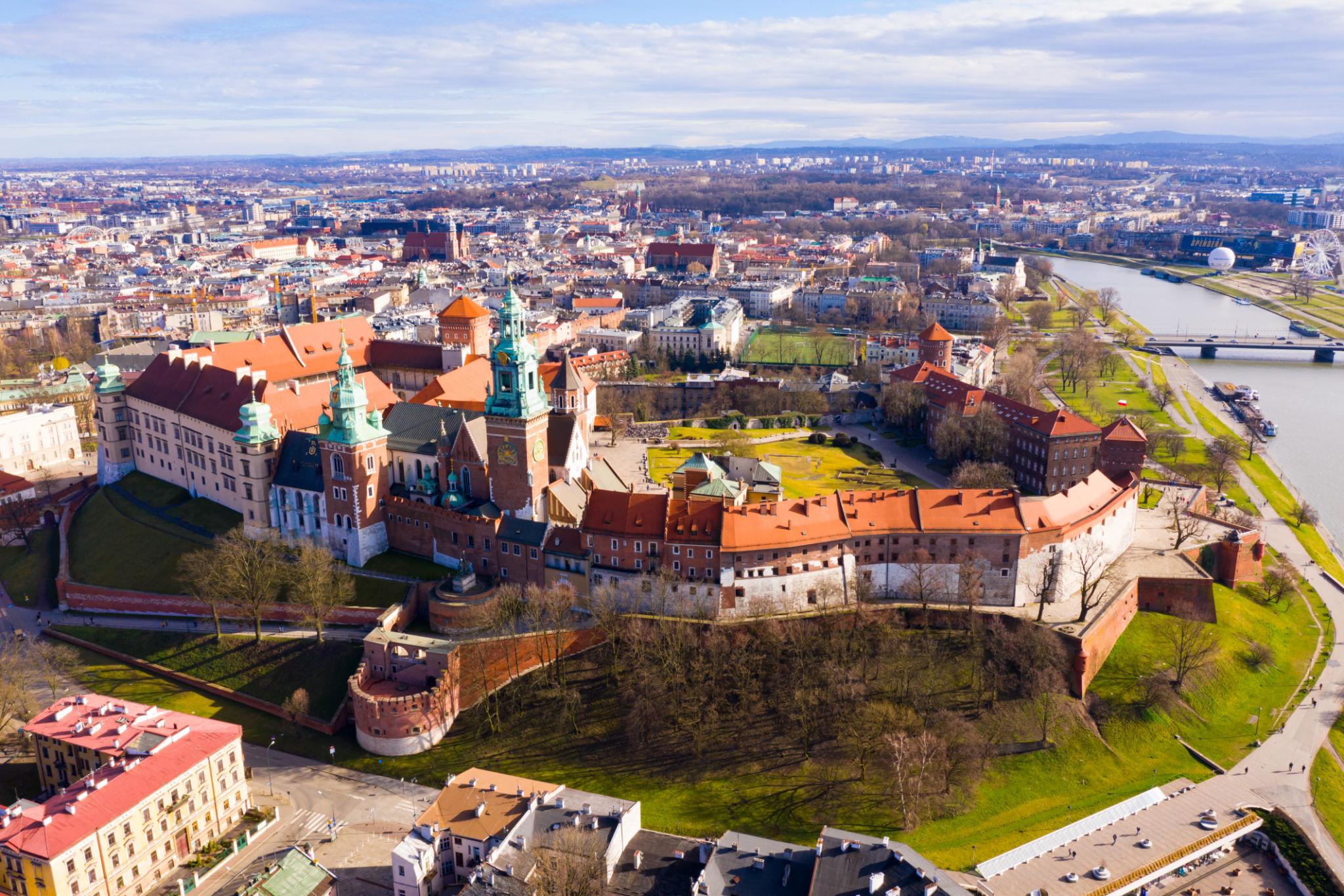 View of the Aerial view of Wawel Castle landmark of Krakov - Poland eSim