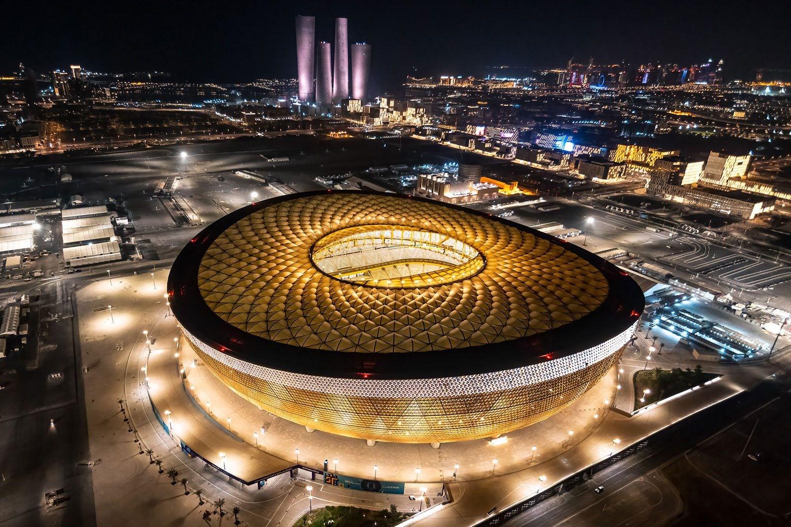 Lusail Stadium illuminated at night - Qatar eSIM